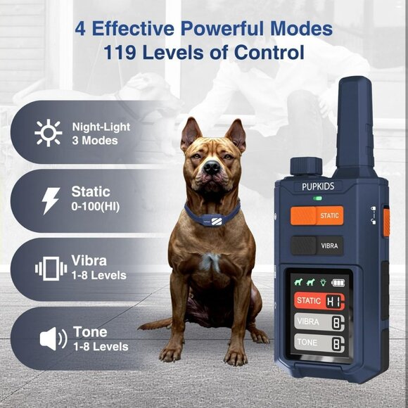 NEW Up to 4200ft Remote Range Waterproof Dog Training Collar with 3 Night Lights - Picture 3 of 8